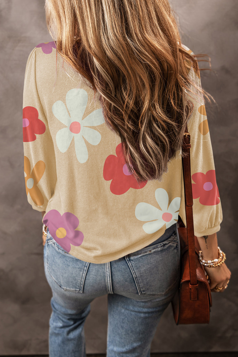 Unapologetic Apricot Cute Flower Print Bracelet Sleeve Top