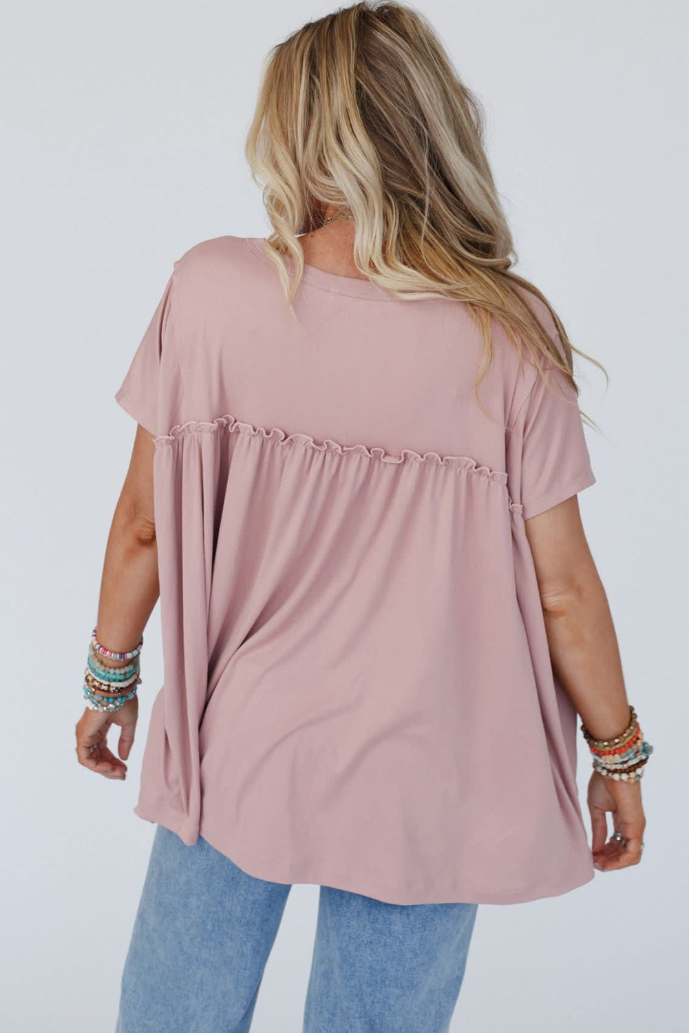 Elegant Modest Light Pink Ruffled Babydoll Tee - Unapologetic Comfort