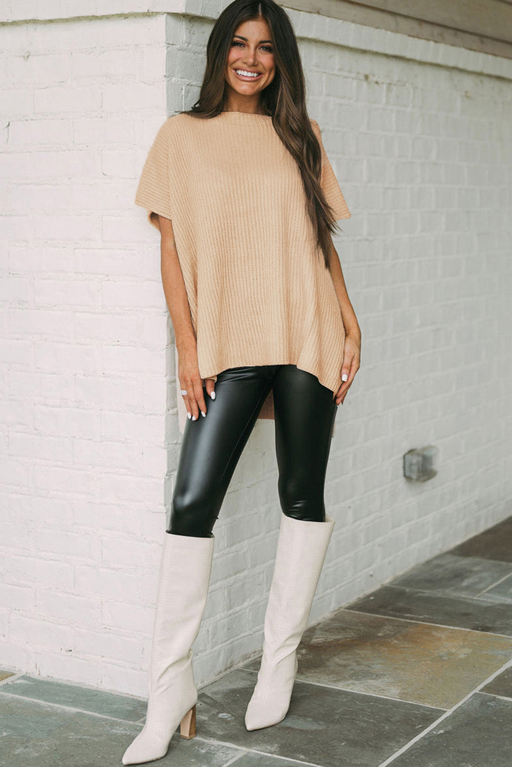 Modern Apricot Side-Slit Tunic Sweater