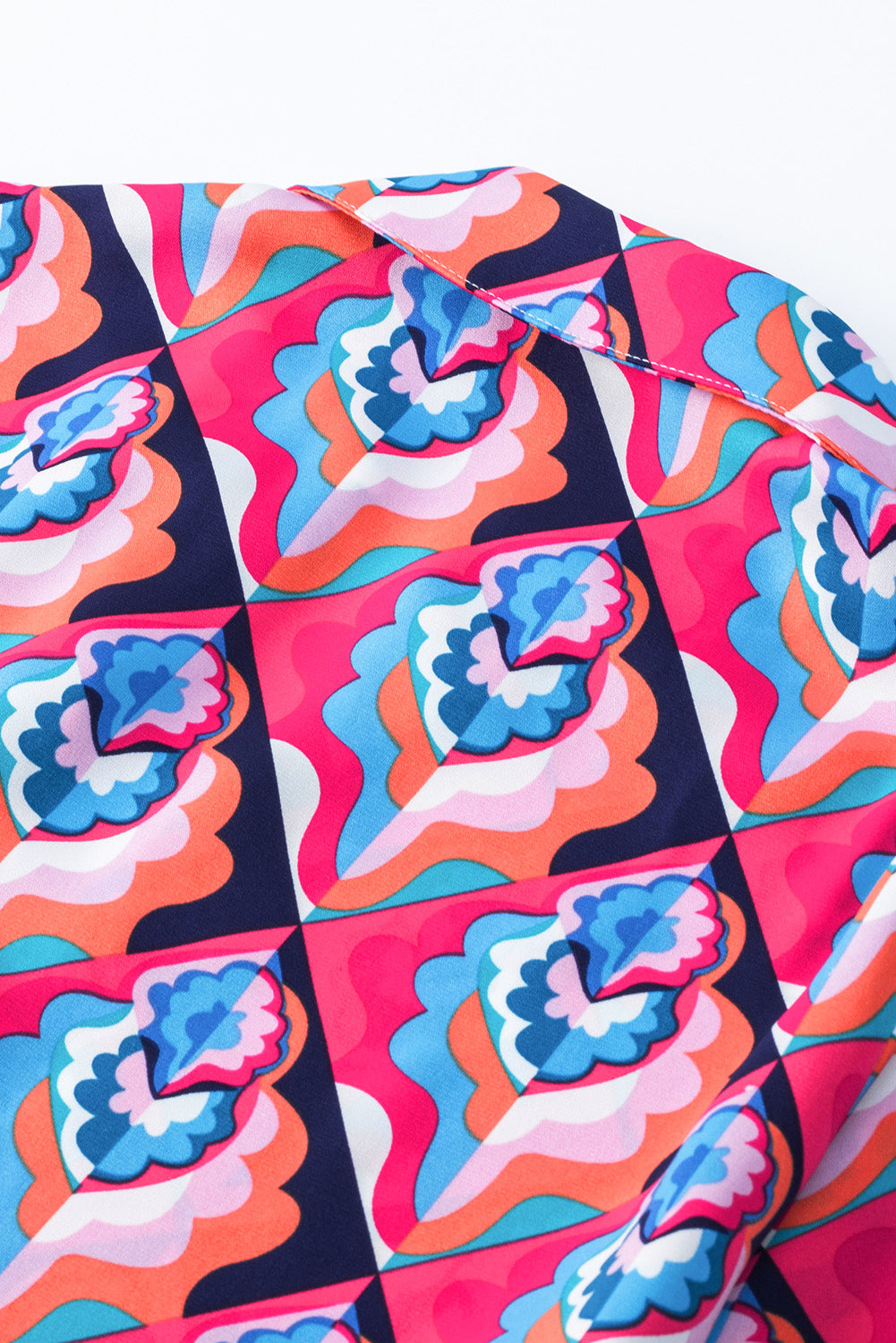 Modest Geometric Print Midi Dress – Long Sleeve, High Waist, Lightweight