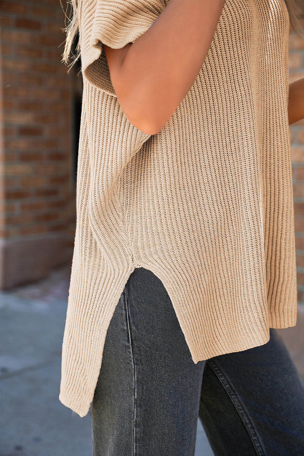 Modern Apricot Side-Slit Tunic Sweater