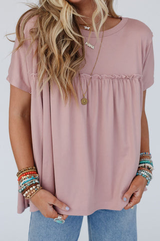 Elegant Modest Light Pink Ruffled Babydoll Tee - Unapologetic Comfort