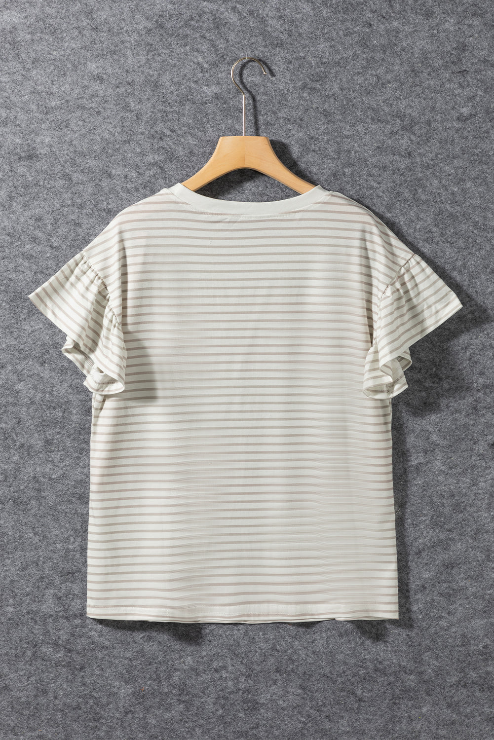 Unapologetic Apricot Striped Lace Splicing Ruffle Sleeve T-shirt