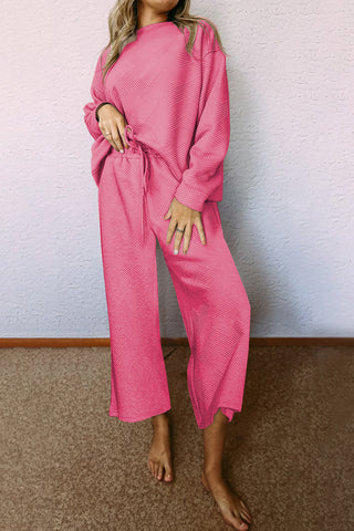 Modern Strawberry Pink Ultra Loose Textured 2-Piece Slouchy Outfit