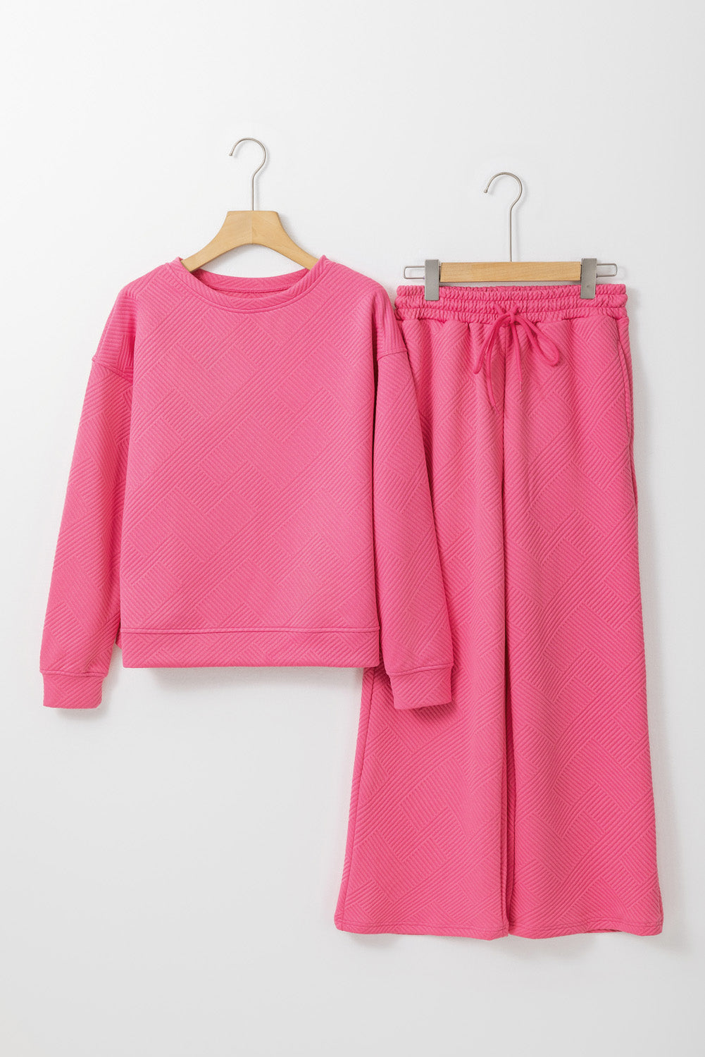 Modern Strawberry Pink Ultra Loose Textured 2-Piece Slouchy Outfit