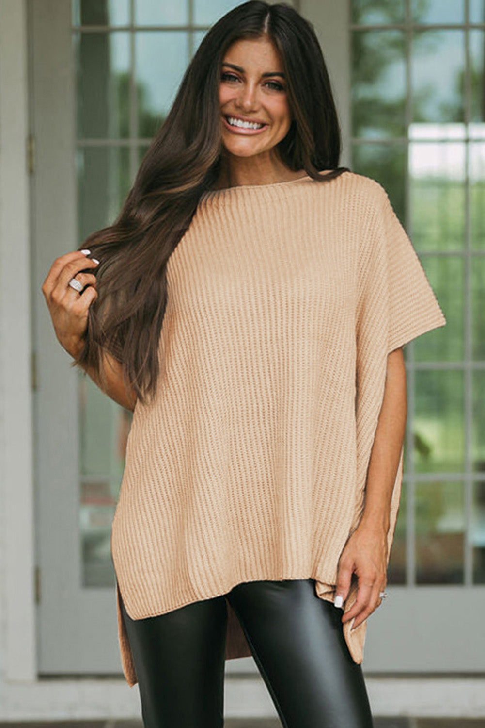 Modern Apricot Side-Slit Tunic Sweater