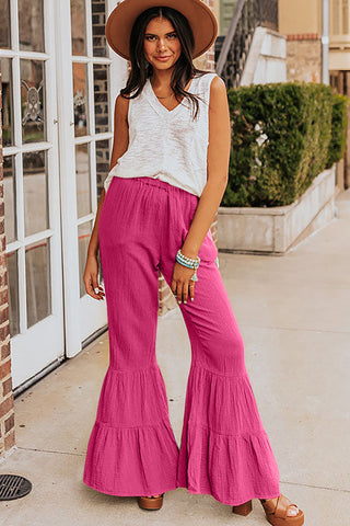 Modern High Waist Ruffled Rose Bell Bottom Pants