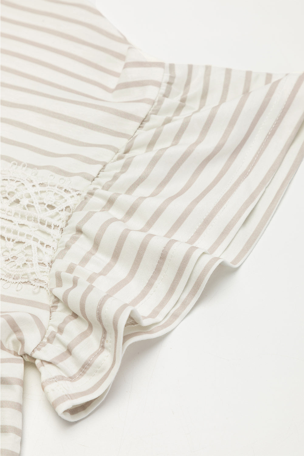 Unapologetic Apricot Striped Lace Splicing Ruffle Sleeve T-shirt