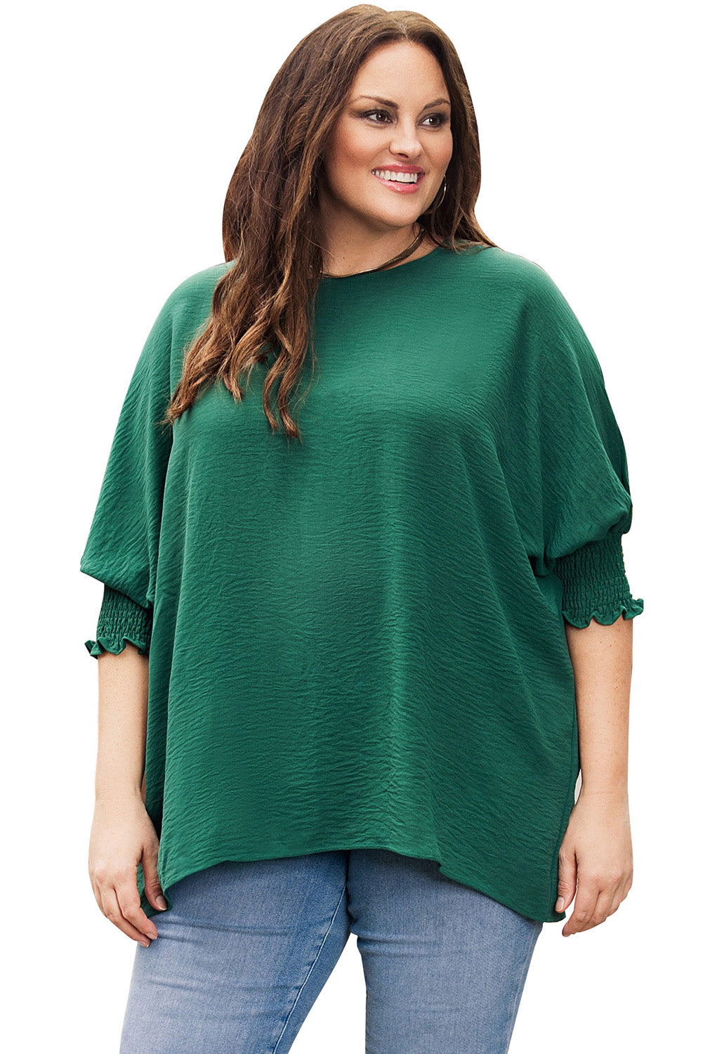 Modest Green Smocked Wrist Shift Top