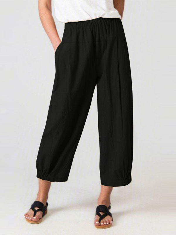 Charcoal/Black modest cotton-linen pants with cropped hem, styled for effortless Christian women’s everyday wear at Tela Designs Store.