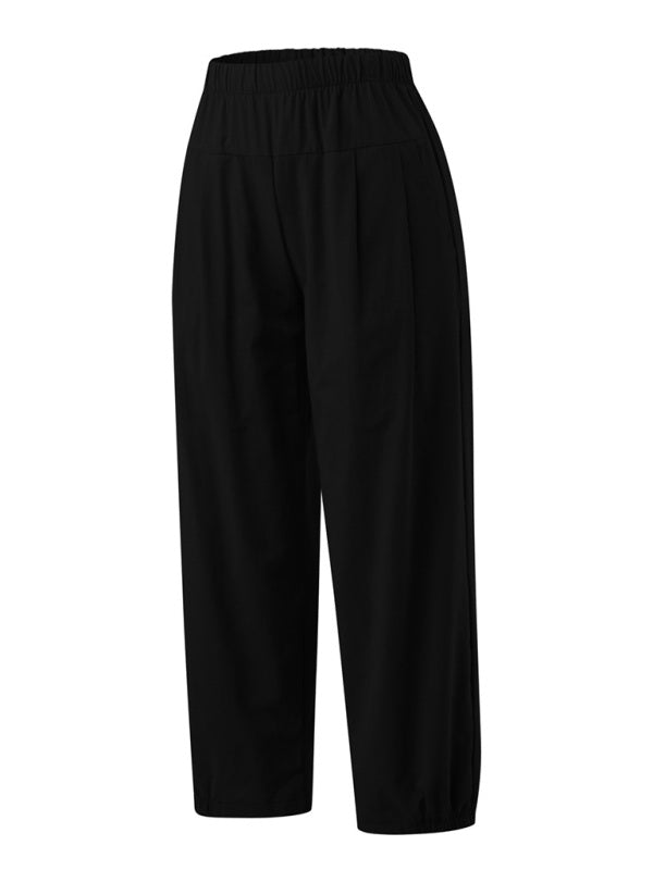 Front view of black cropped wide-leg pants highlighting front fit at Tela Designs Store.