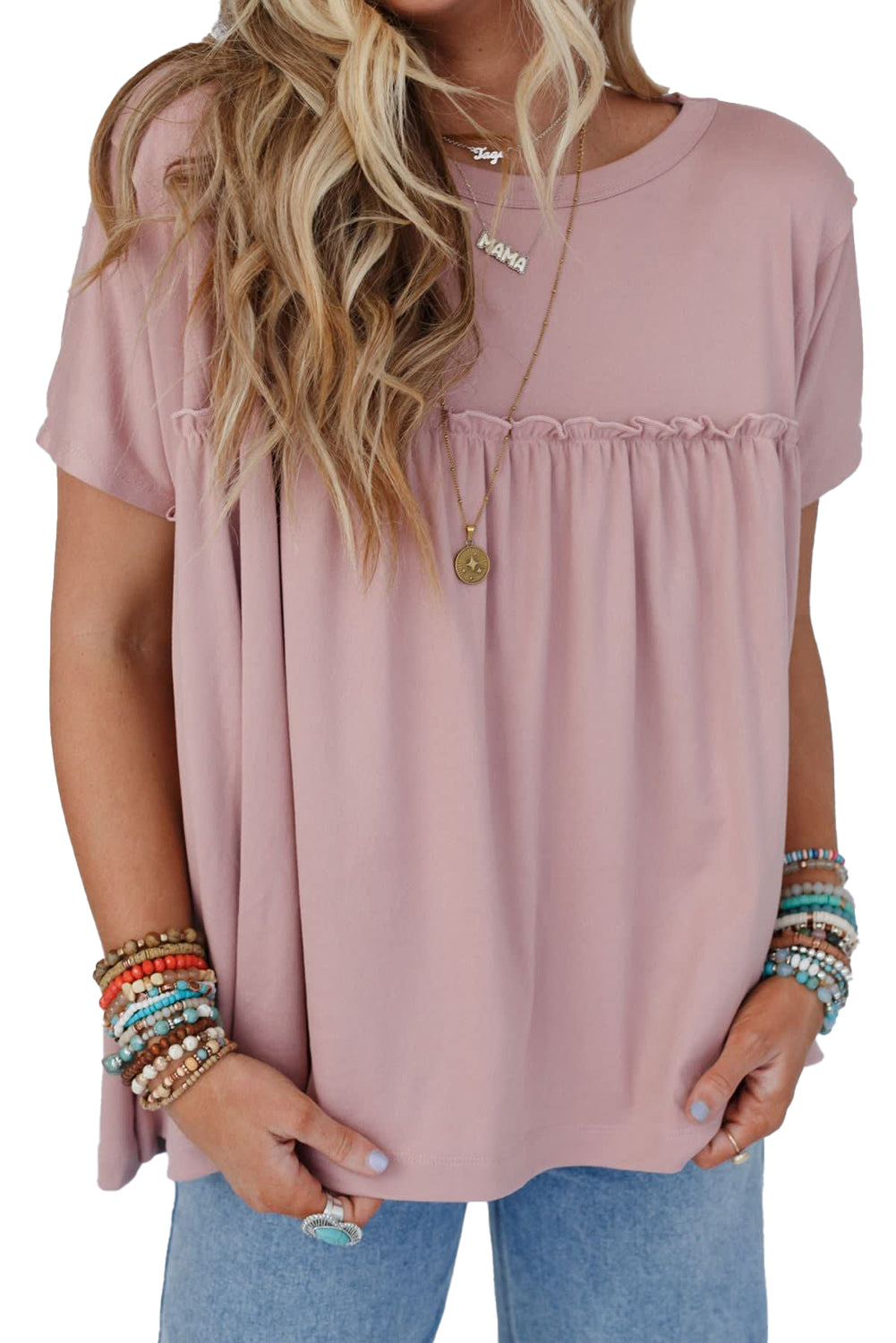 Elegant Modest Light Pink Ruffled Babydoll Tee - Unapologetic Comfort