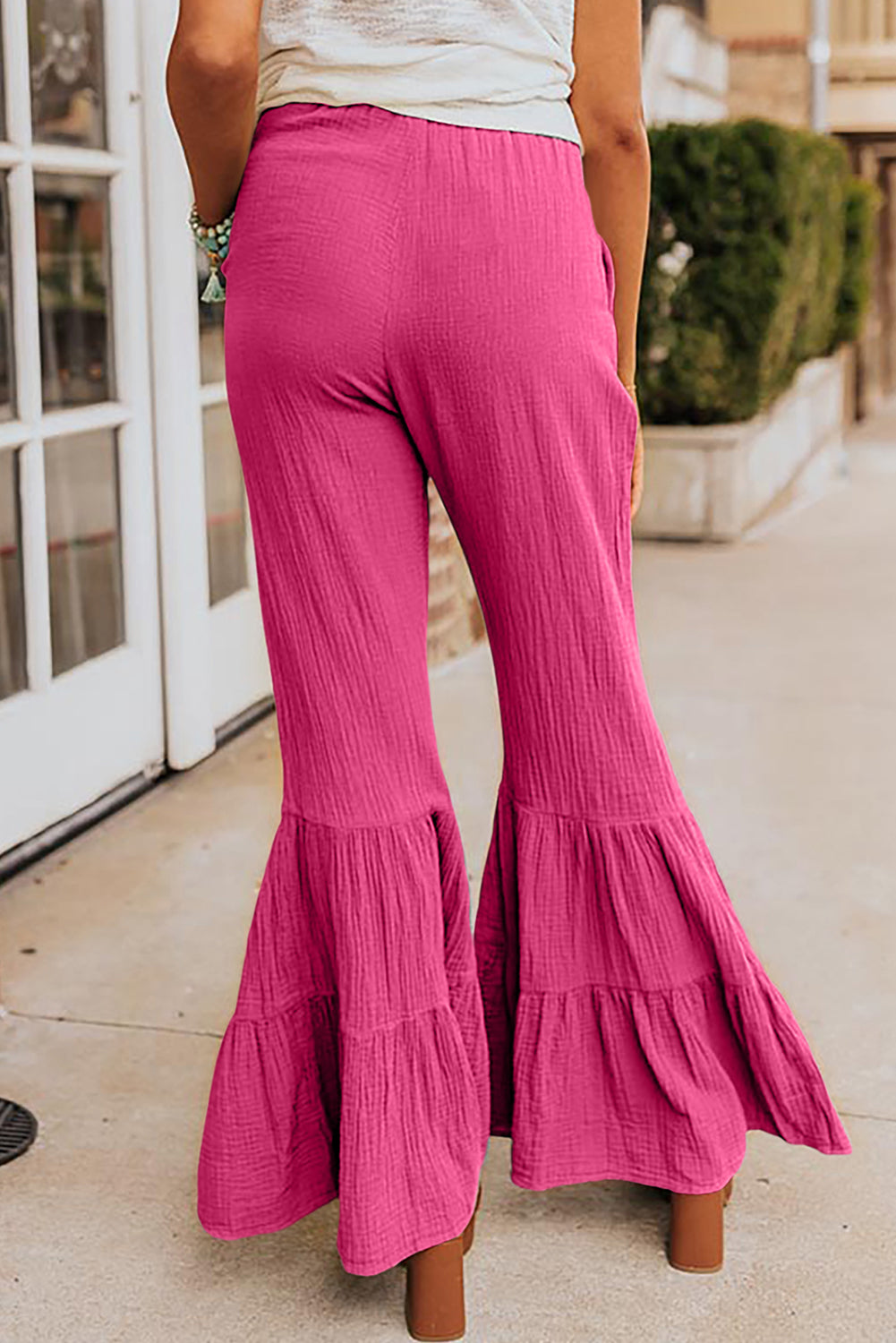 Modern High Waist Ruffled Rose Bell Bottom Pants