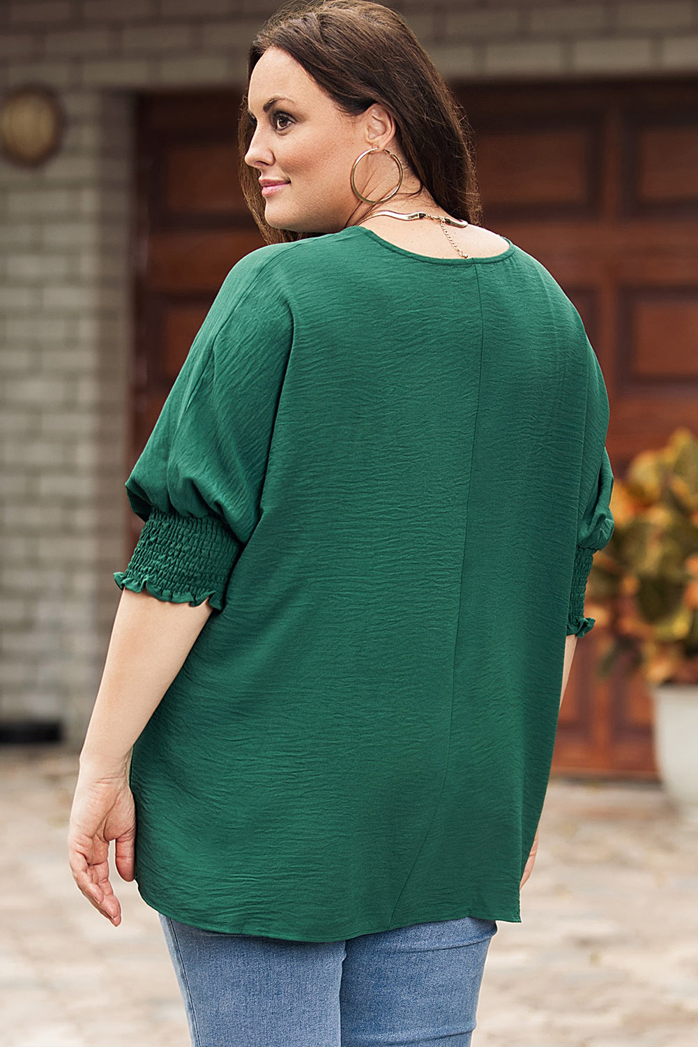 Modest Green Smocked Wrist Shift Top