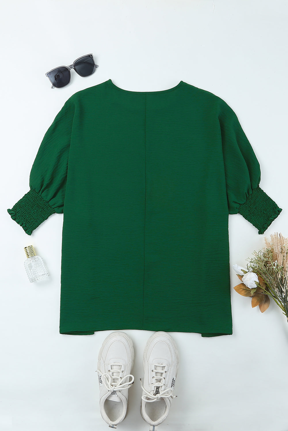 Modest Green Smocked Wrist Shift Top