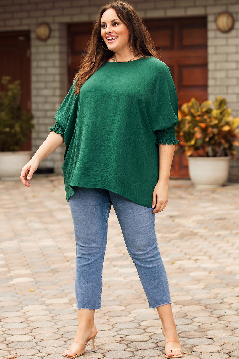 Modest Green Smocked Wrist Shift Top