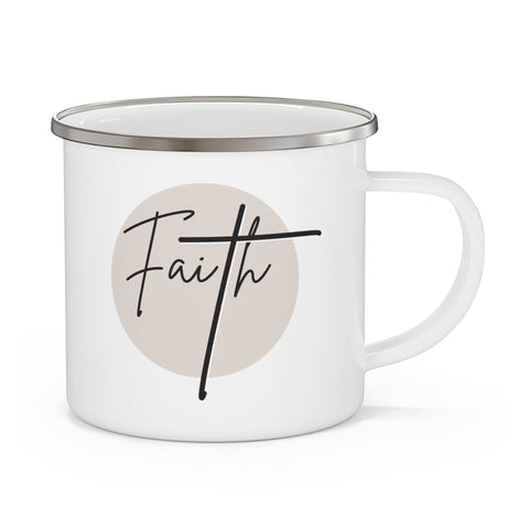 Enamel Camping Mug, Faith - Christian Affirmation - Black and Beige