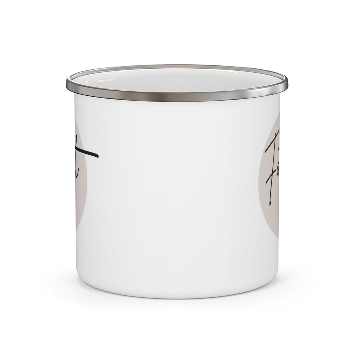 Enamel Camping Mug, Faith - Christian Affirmation - Black and Beige