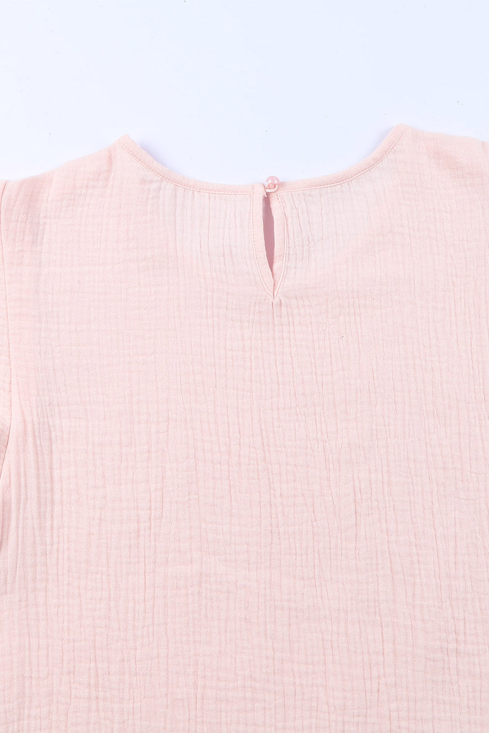 Chic Modest Pink Textured Tiered Ruffled Short Sleeve Blouse