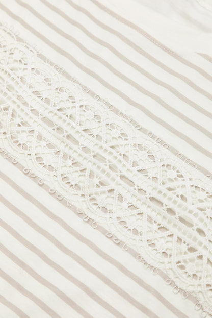 Unapologetic Apricot Striped Lace Splicing Ruffle Sleeve T-shirt