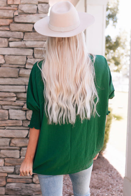 Modest Green Smocked Wrist Shift Top