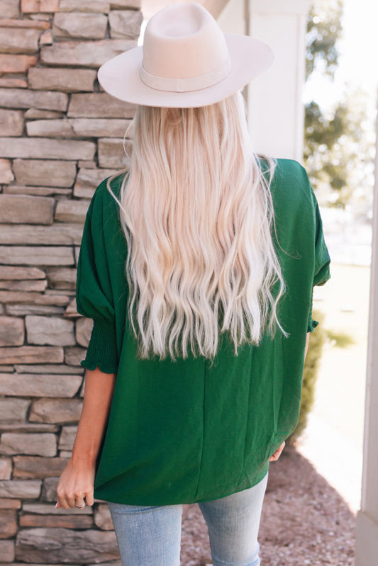 Modest Green Smocked Wrist Shift Top