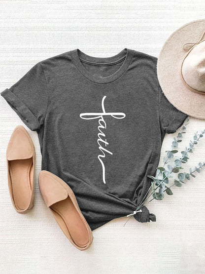 Faith Vertical Script Round Neck Short Sleeve T-Shirt