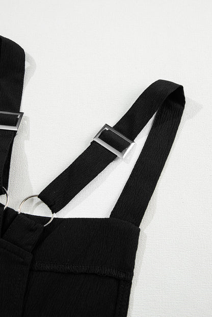 Modern Black Adjustable Buckle Straps Cropped Jumpsuit