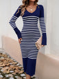 Elegant Striped V-Neck Sweater Dress - Modest Layering Essential