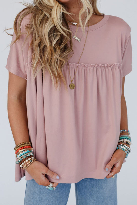Elegant Modest Light Pink Ruffled Babydoll Tee - Unapologetic Comfort