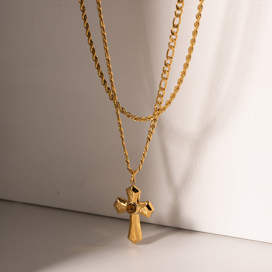 Unapologetic 18K Gold-Plated Double Layered Cross Necklace