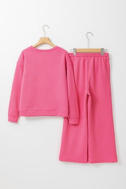 Modern Strawberry Pink Ultra Loose Textured 2-Piece Slouchy Outfit