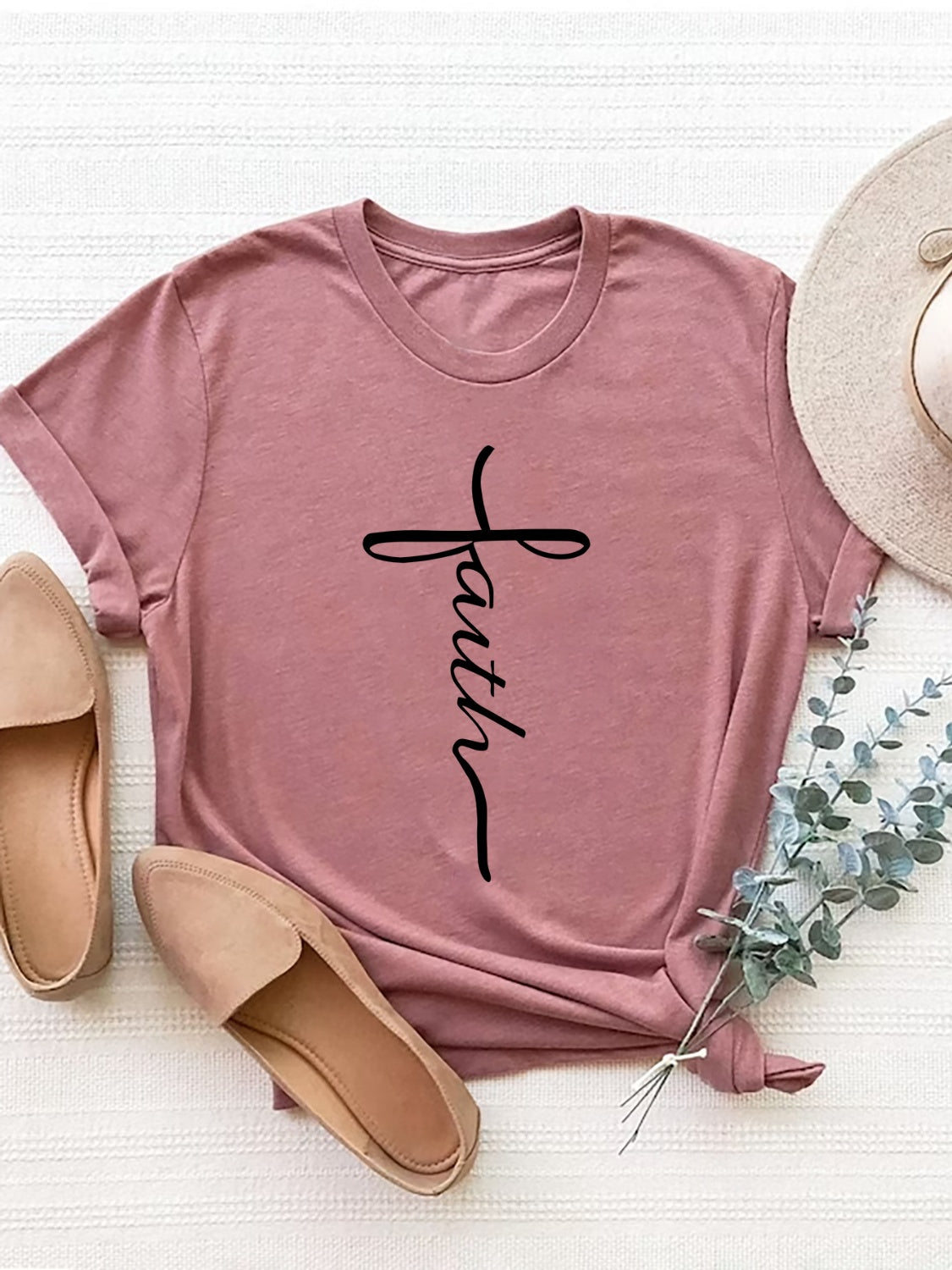 Faith Vertical Script Round Neck Short Sleeve T-Shirt