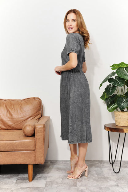 Unapologetic Chambray Elegance Midi Dress