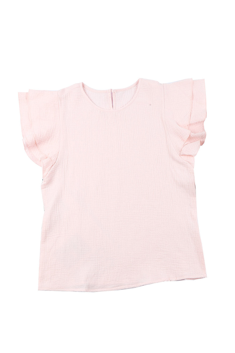 Chic Modest Pink Textured Tiered Ruffled Short Sleeve Blouse