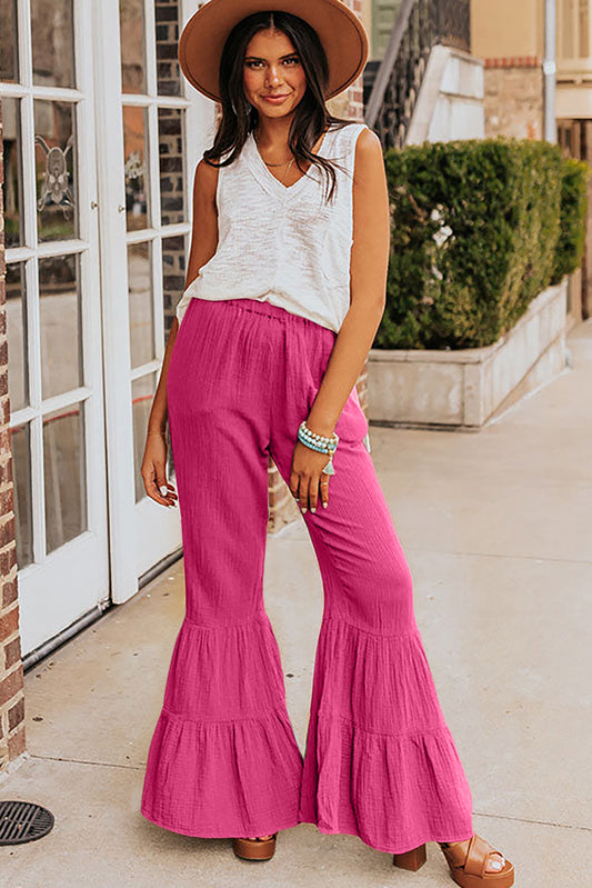 Modern  High Waist Ruffled Rose Bell Bottom Pants