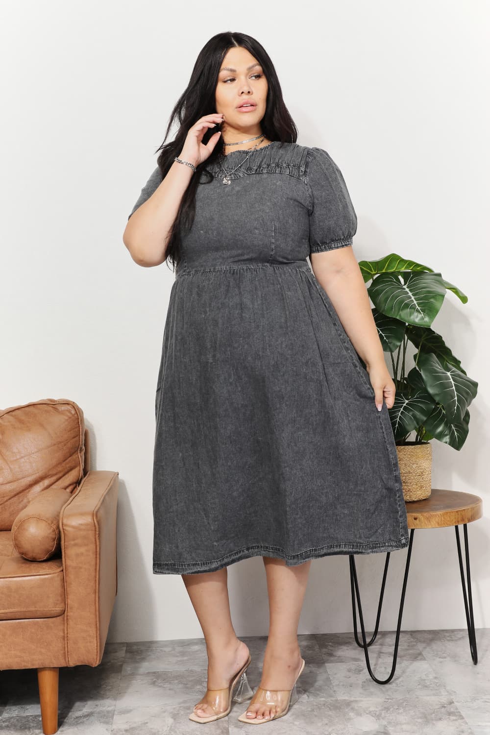 Unapologetic Chambray Elegance Midi Dress