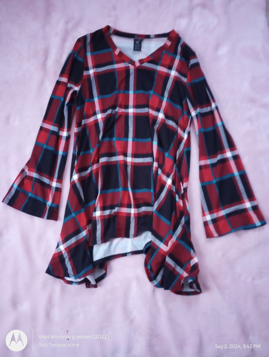 Reclaimed Plaid V-Neck Flared Sleeve Tunic