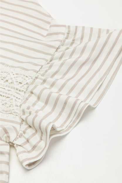 Unapologetic Apricot Striped Lace Splicing Ruffle Sleeve T-shirt