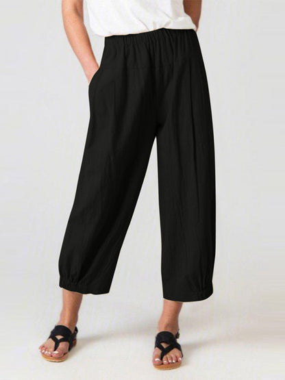 Charcoal/Black modest cotton-linen pants with cropped hem, styled for effortless Christian women’s everyday wear at Tela Designs Store.