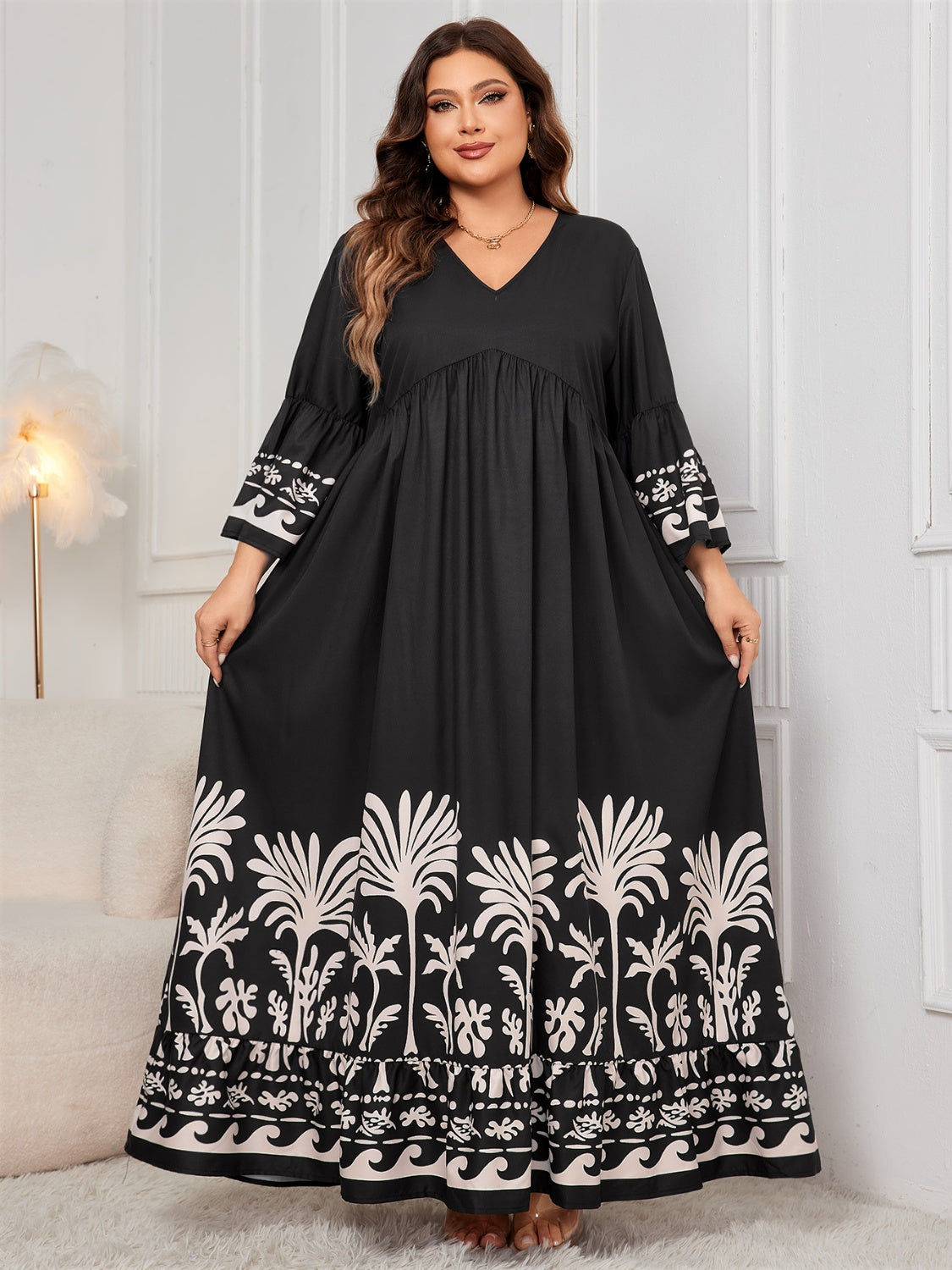 Unapologetic Elegance Honey Printed Maxi Dress - Plus Size Perfection