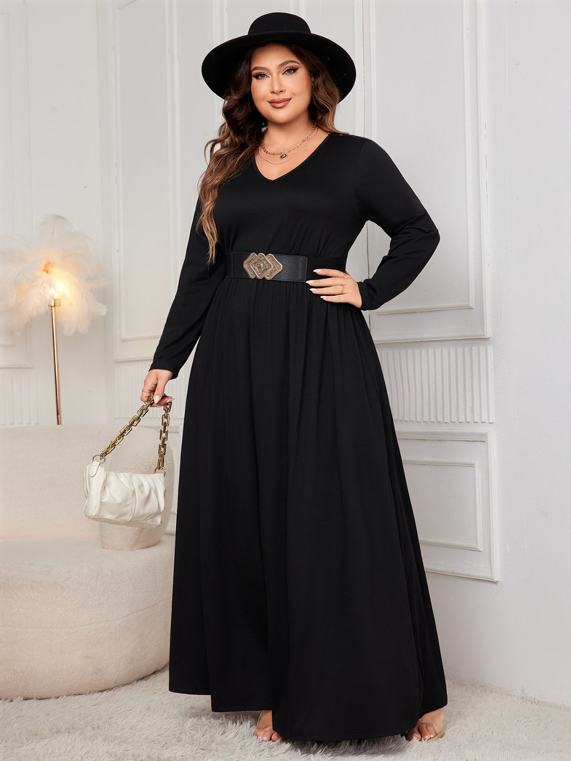 Unapologetic Honey Cutout V-Neck Maxi Dress - Plus Size Elegance