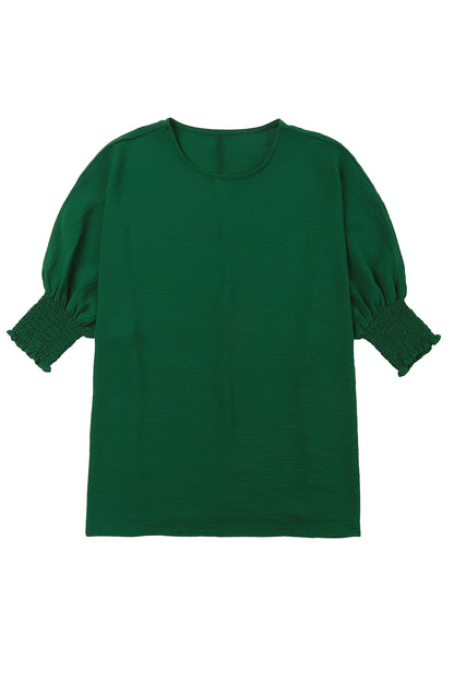 Modest Green Smocked Wrist Shift Top