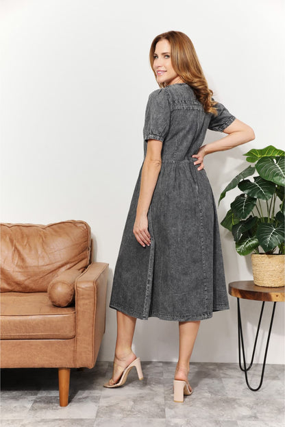 Unapologetic Chambray Elegance Midi Dress