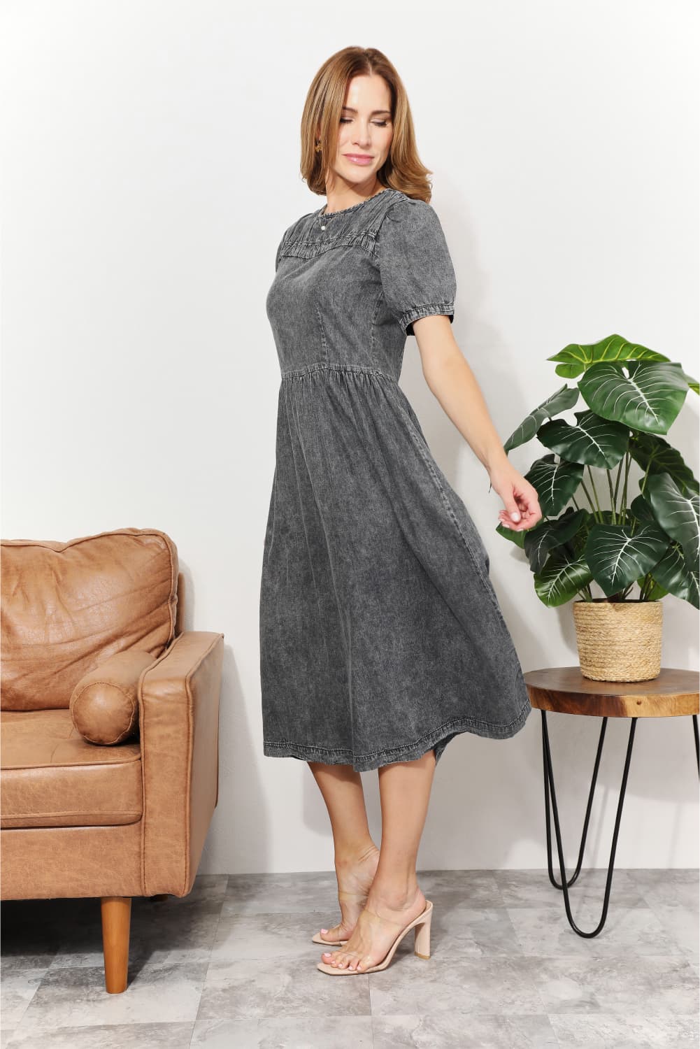 Unapologetic Chambray Elegance Midi Dress