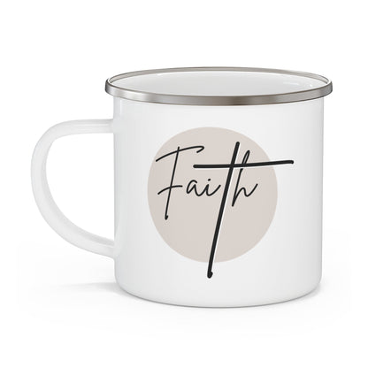 Enamel Camping Mug, Faith - Christian Affirmation - Black and Beige