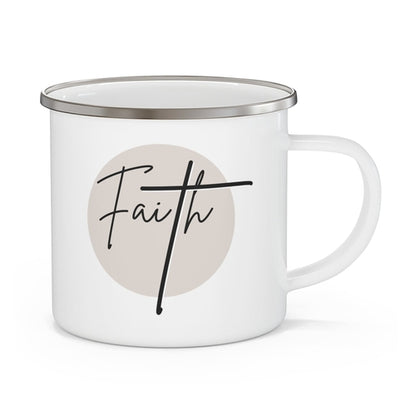 Enamel Camping Mug, Faith - Christian Affirmation - Black and Beige