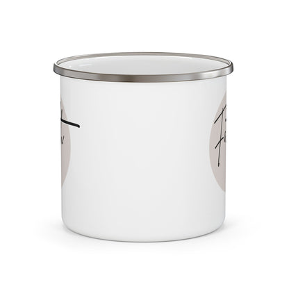 Enamel Camping Mug, Faith - Christian Affirmation - Black and Beige