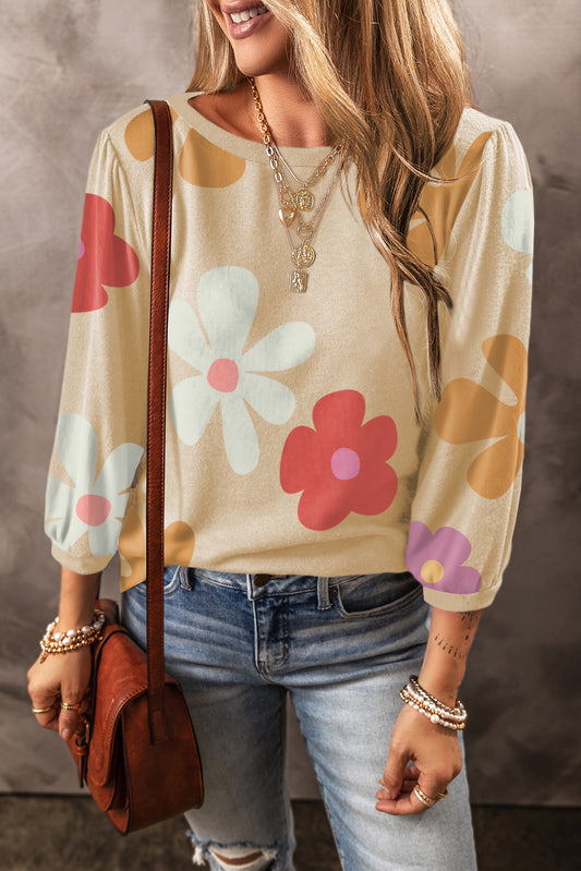Unapologetic Apricot Cute Flower Print Bracelet Sleeve Top