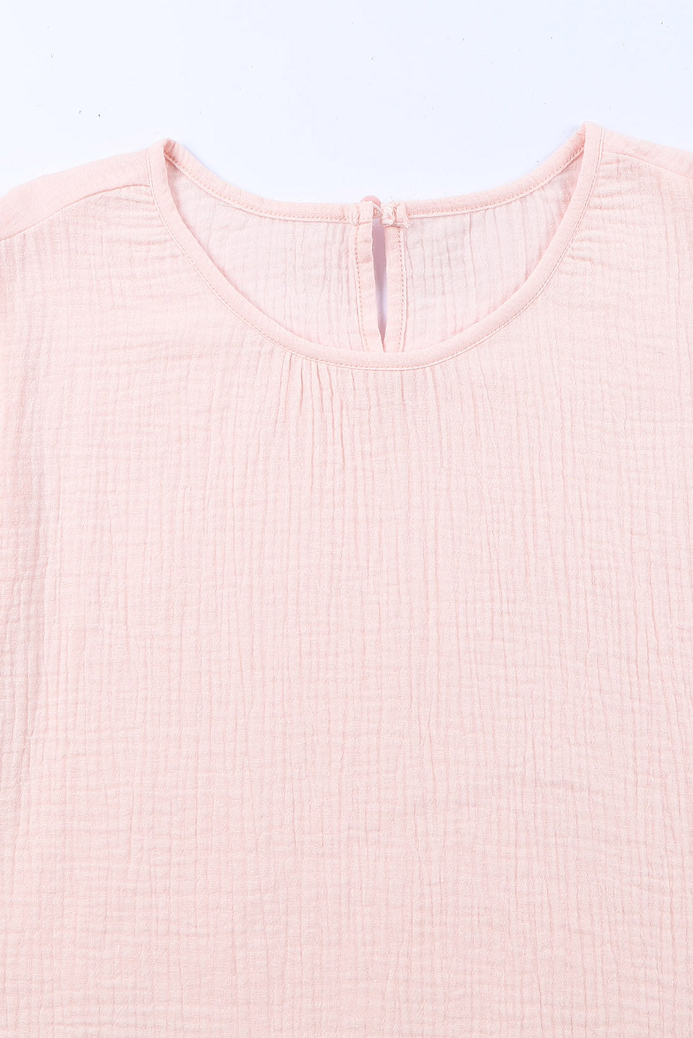 Chic Modest Pink Textured Tiered Ruffled Short Sleeve Blouse